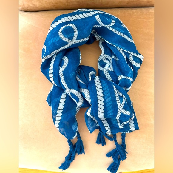 Nautical Blue and White Scarf/Beach Coverup with Tassels - Picture 8 of 10